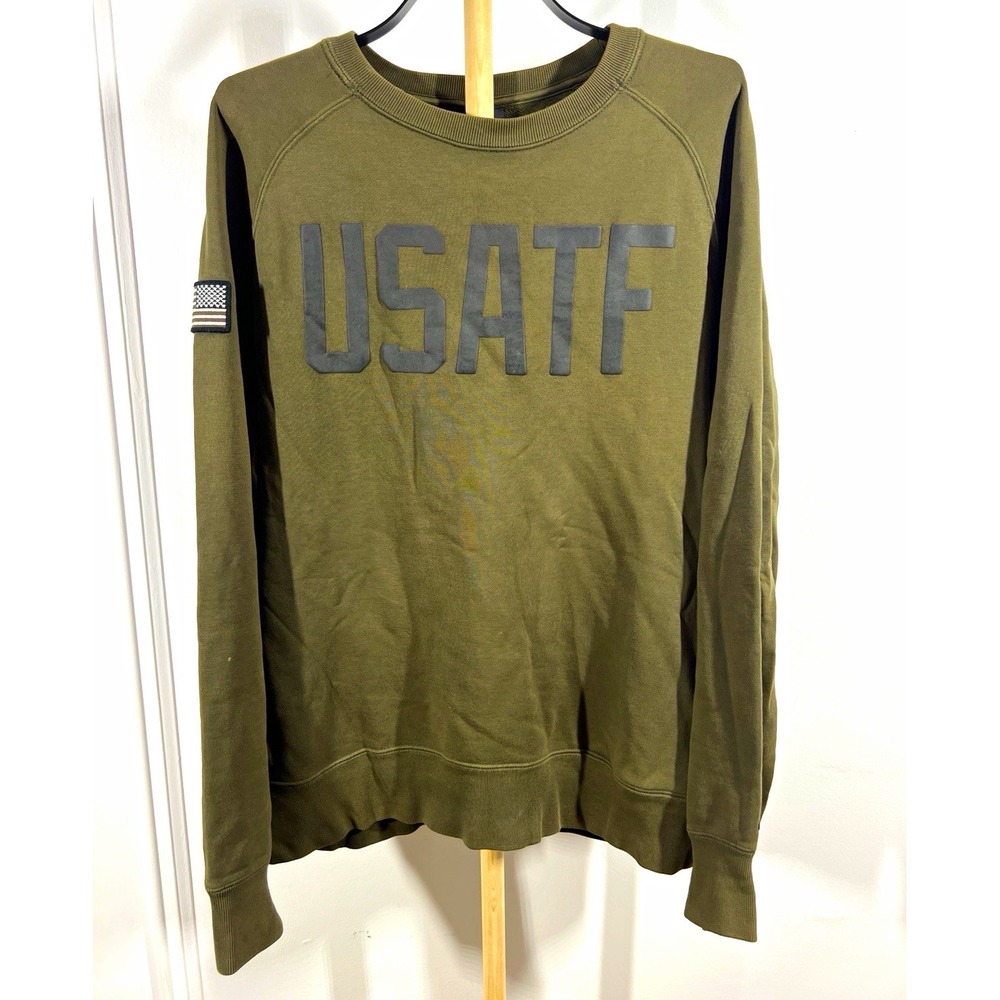 Nike USATF Track Field Crewneck Sweatshirt Mens Large Olive Green USA Flag